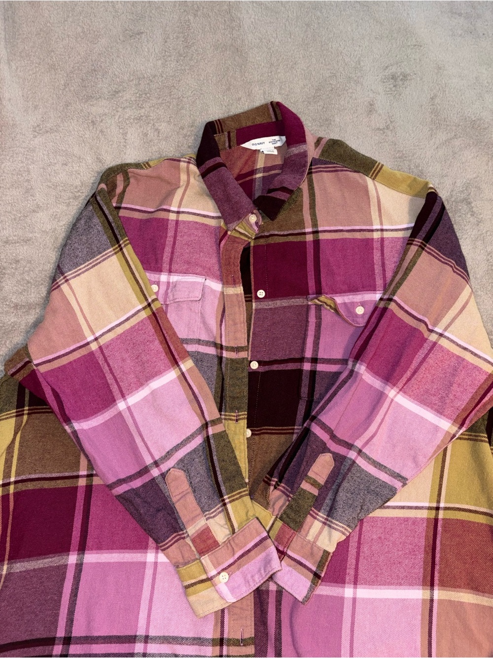 Old Navy Plaid Boyfriend Shirt in Burgundy, Pink & Olive